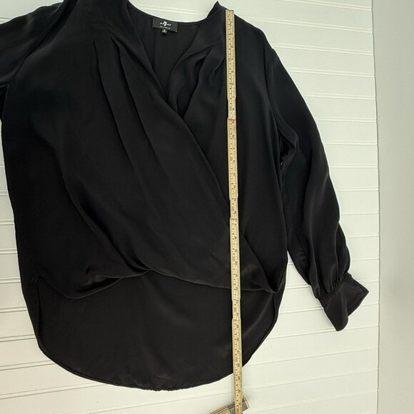 7 For All Mankind Silk Blend Top Womens Small Black Drapey Blouse V Neck Hi Low - Picture 6 of 8